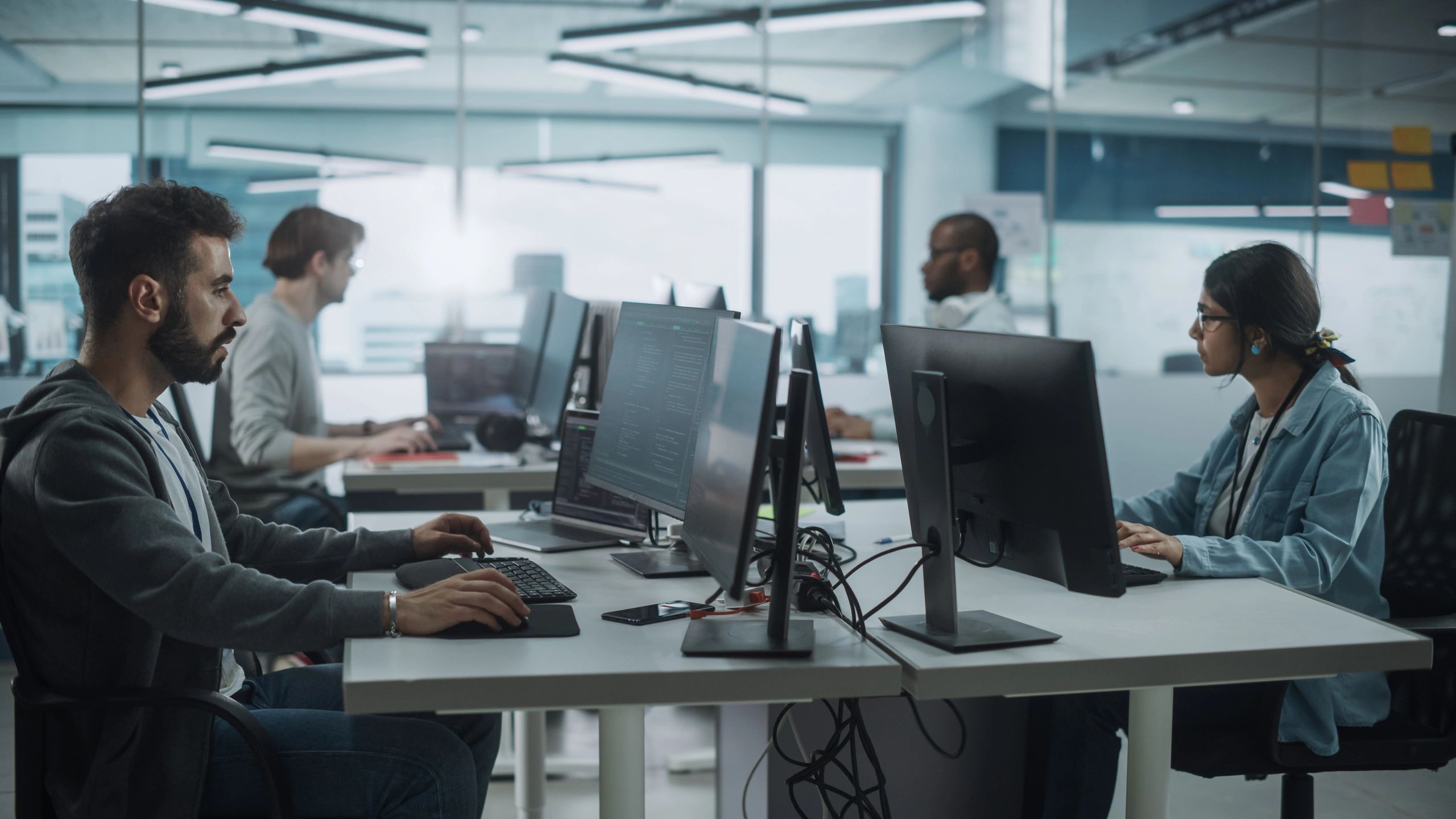 Teamwork in a technology company office