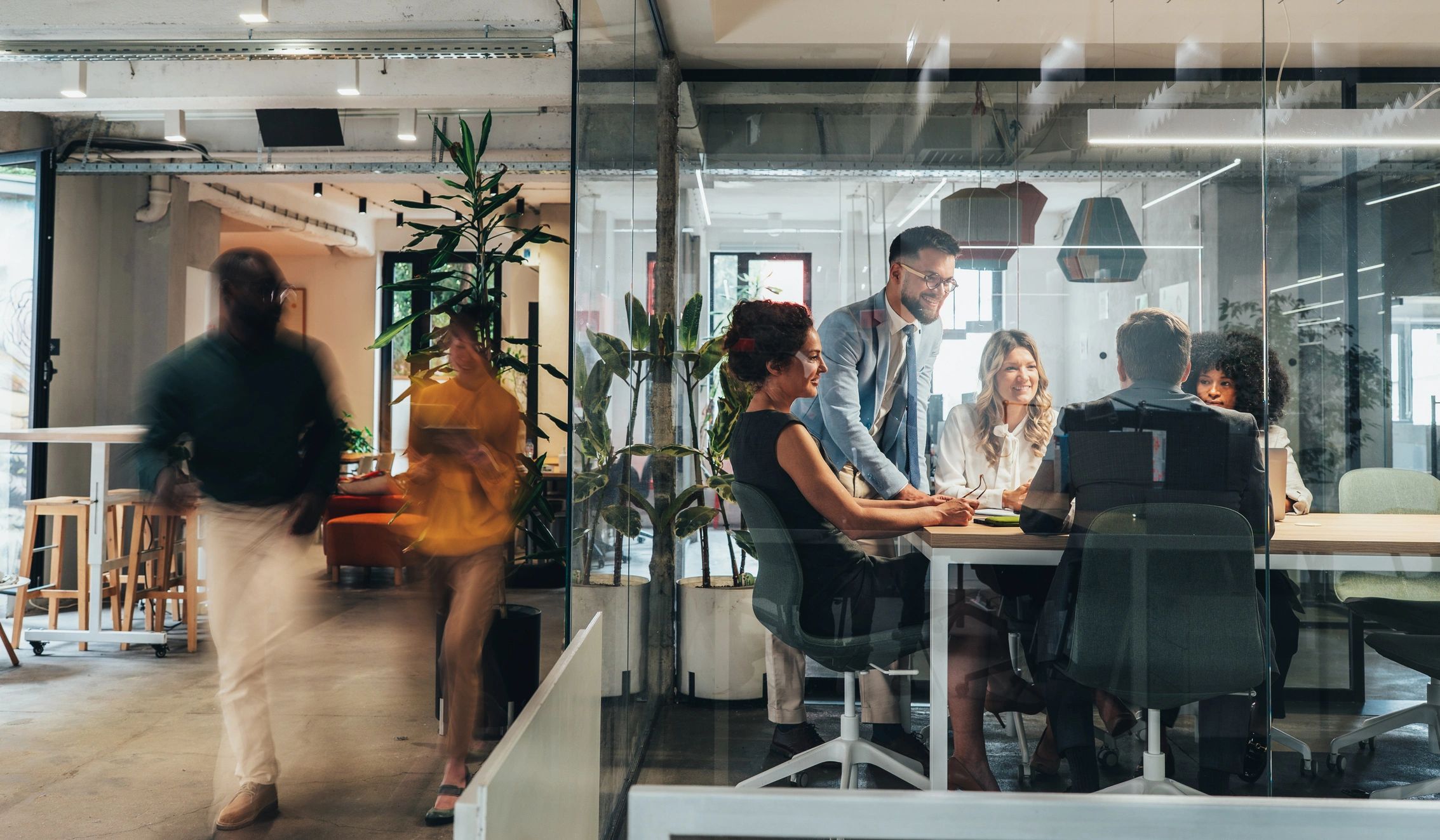 Modern IT team collaborating in an office